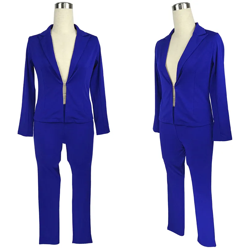 Long Sleeve TWO PIECE SET Single Button Coat Elegant Office Lady Tweed Blazer Jacket Suit Women Formal Work Wear Business Pants