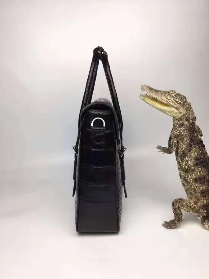 Calidad Genuina Real Crocodile Skin Belly Leather Minete el maletín Bolsa de la computadora portátil con hardware de acero inoxidable289W