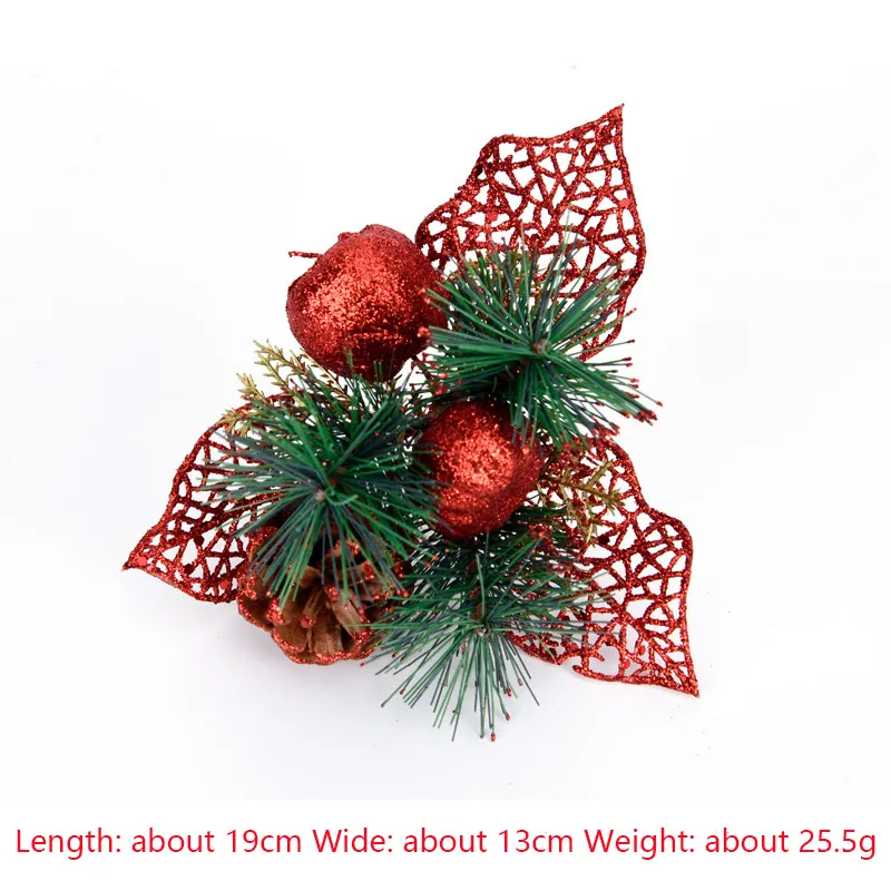 Christmas Decorations Cuttings Artificial Sequins Pine Branch Cone Glitter Poinsettia Home Ornament Festival Tree Decor Part321N