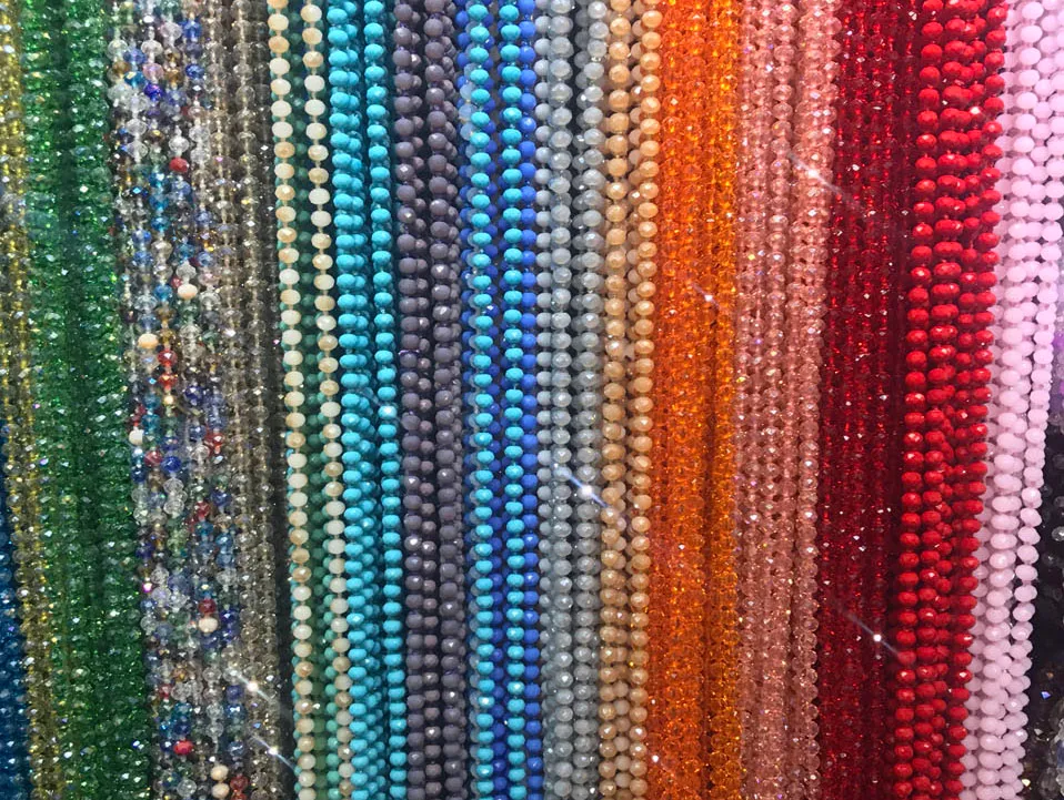 Colares de contas de vidro facetado com fio longo de 8mm, colares brilhantes artesanais de múltiplas camadas com nós entre 3095