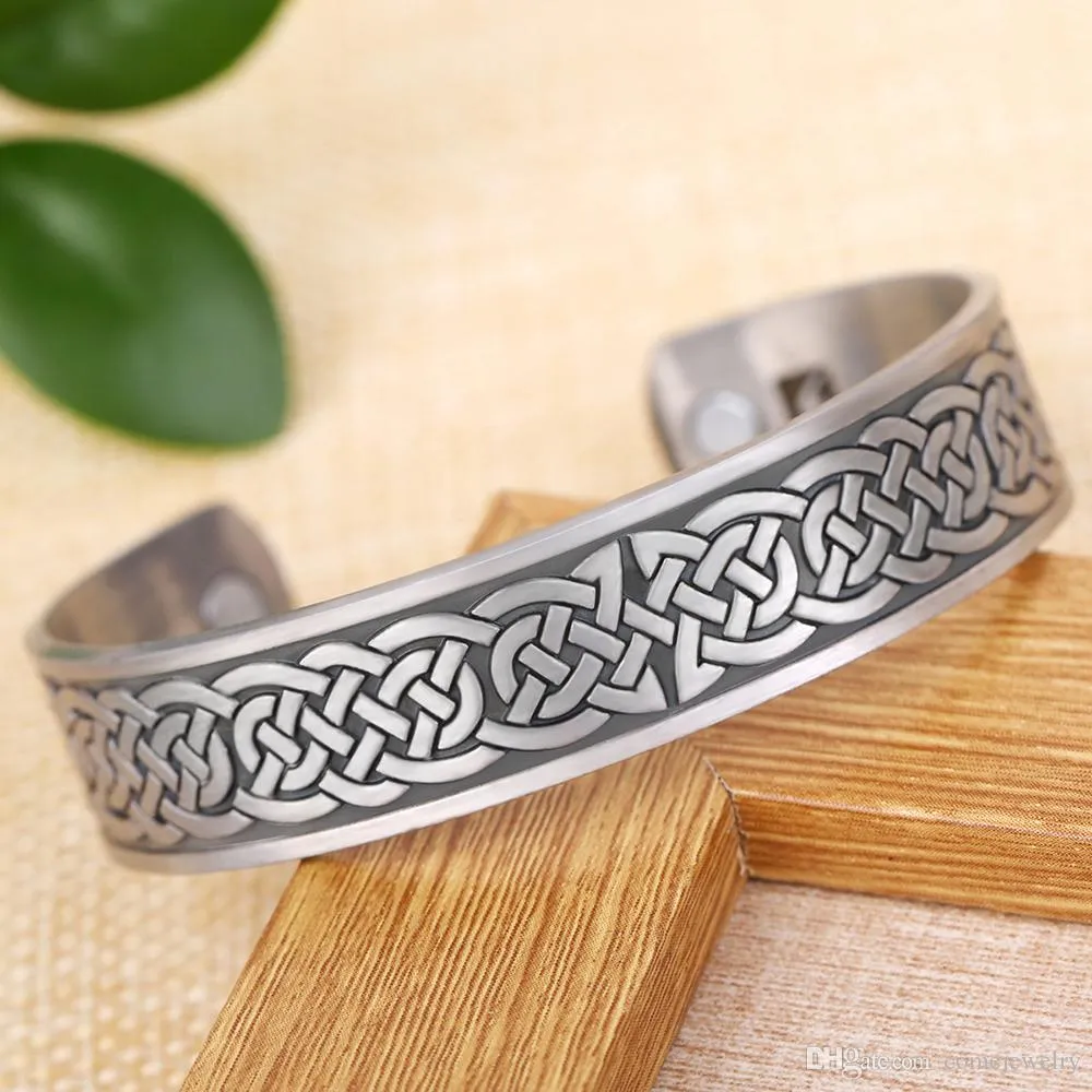 GX014 Şanslı Knot Tasarım Dini Desen Bangles Açık uçlu manşet viking tarzı muska bilezik manyetik sağlık mücevherleri223c