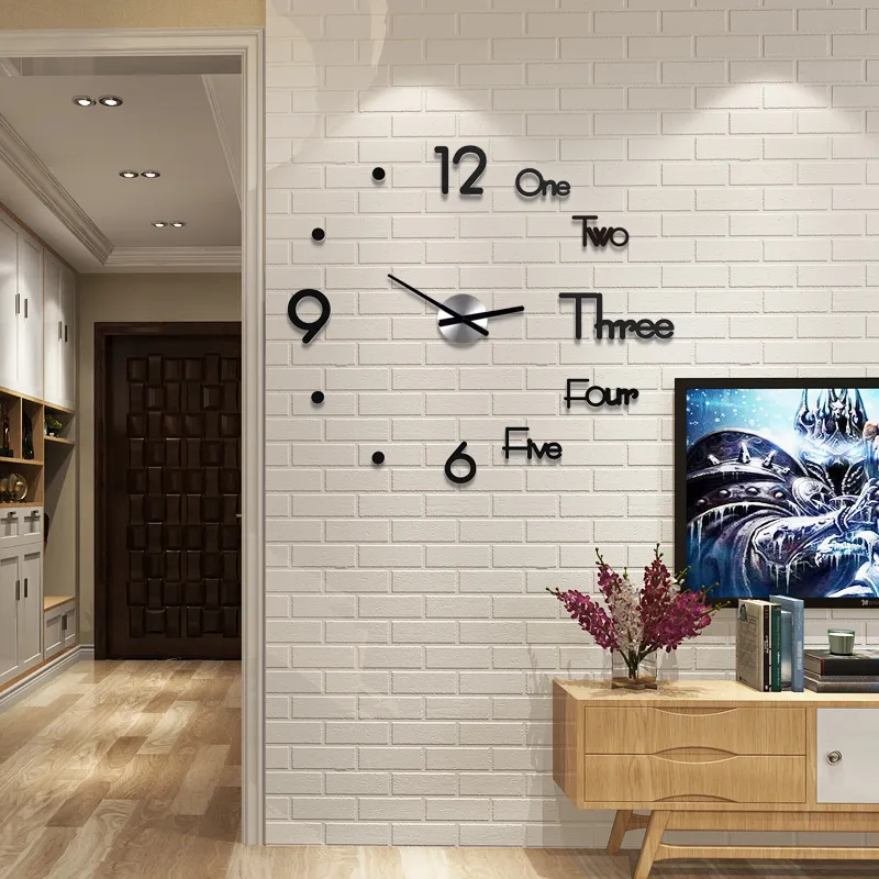 Akrylowe duże zegary ścienne naklejka nowoczesna design salon 3D DIY kwarc zegarek cichy ruch dom horloge Q1904292315407