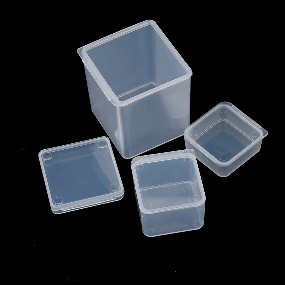 Caixa de armazenamento de plástico transparente, pequena quadrada, transparente, caixas de armazenamento de joias, contas criativas, artesanato, recipientes2673