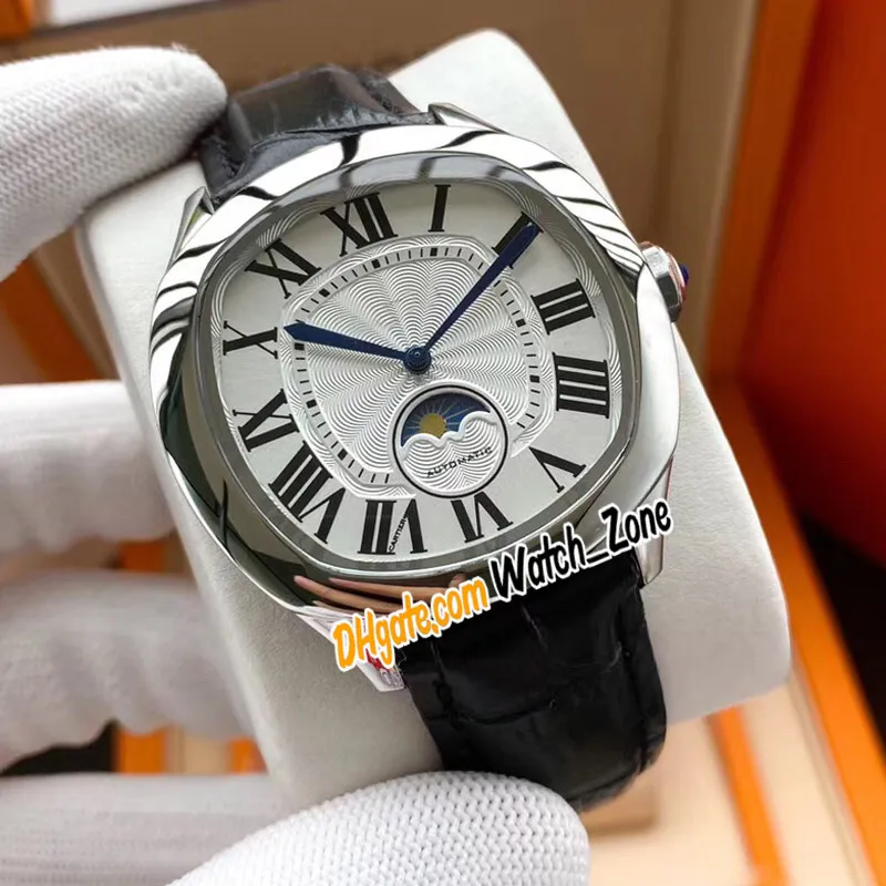 Nowa faza księżyca WGNM0008 Automatyczna męska obserwuj białą teksturę Rose Gold Case Brązowy skórzany pasek Zegarki zegarki Strefa zegarek 298e