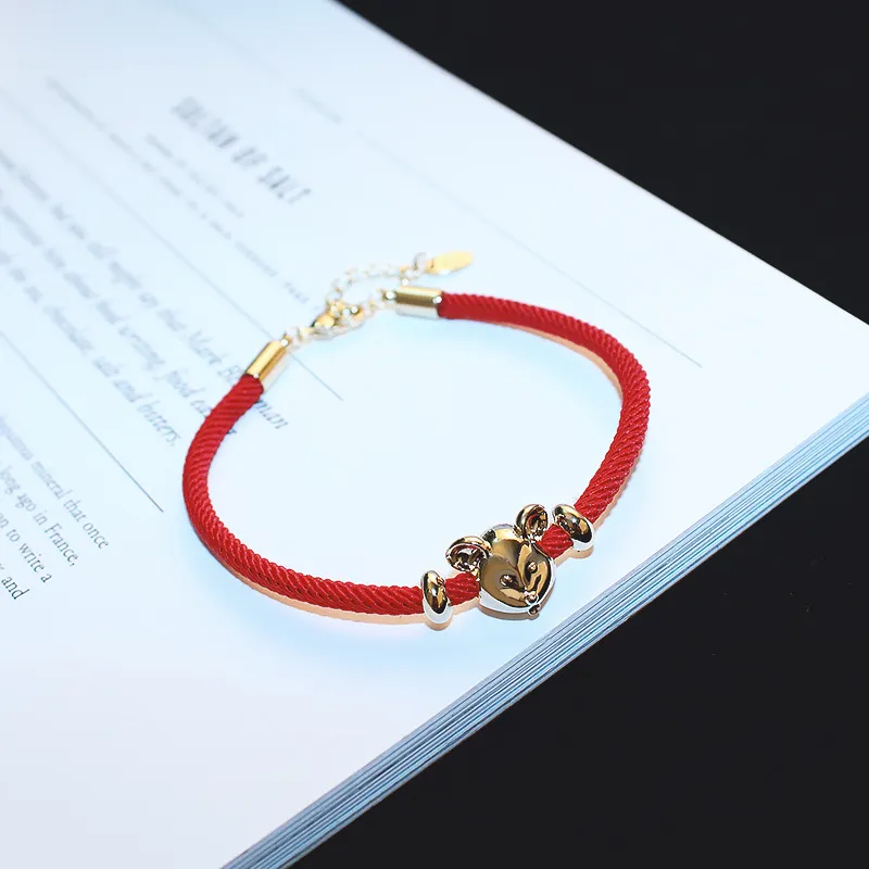 Китайский стиль ниша дизайн зодиака крыса красный веревый браслет темперамент Женский простая индивидуальность