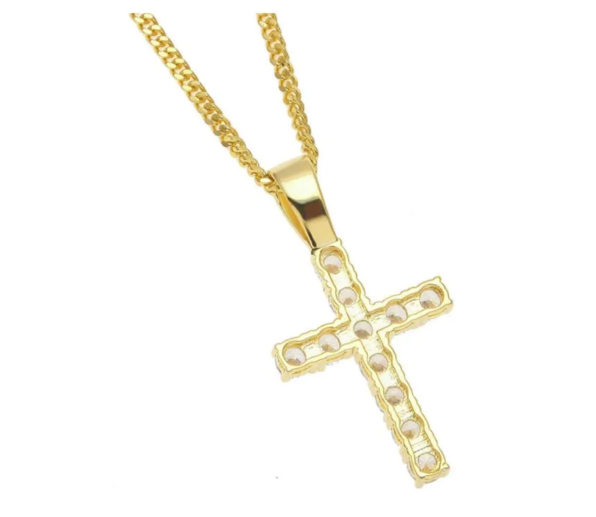 Collana con ciondolo croce Hip Hop con catena da 60 cm uomo e donna Gioielli da uomo in rame ghiacciato con zirconi cubici N340297S