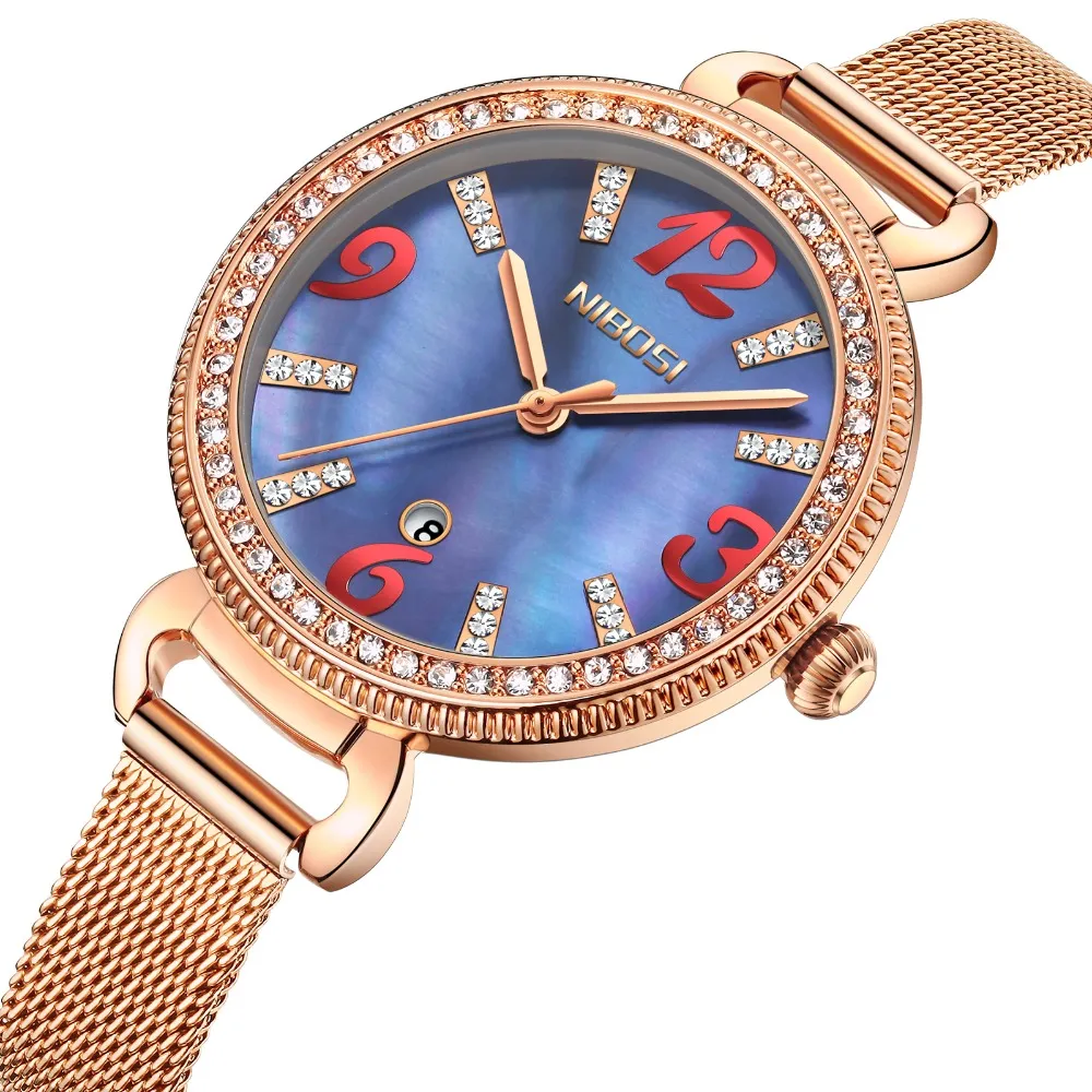 Nibosi relógios femininos marca superior de luxo quartzo senhoras pulseira de aço inoxidável relógio de pulso de quartzo para mulher relogio feminino287u