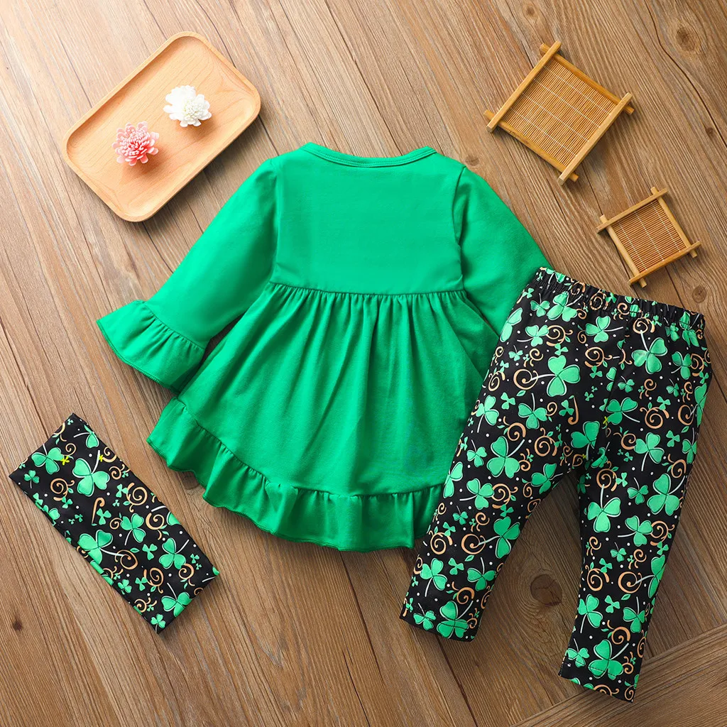 Baby Girl Summer Clothes Set Short Sleeve Tunic Legging Pants Newborn Girl Outfits Green Spring Toddler Girls Clothes For Kids CY28304393