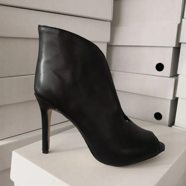 素敵な女性の夏の足首のブーツセクシーなスティレットハイヒールのブーツ素敵なピープのつま先のエレガントな黒いオフィスシューズの女性とUSサイズ5-15