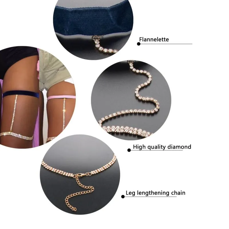 Zomer Strand Sexy Lint Fluwelen Kristal Dij Been Body Chain Strand Sieraden Buik Lichaam Kettingen Taille Link Ketting Voor Women1333x