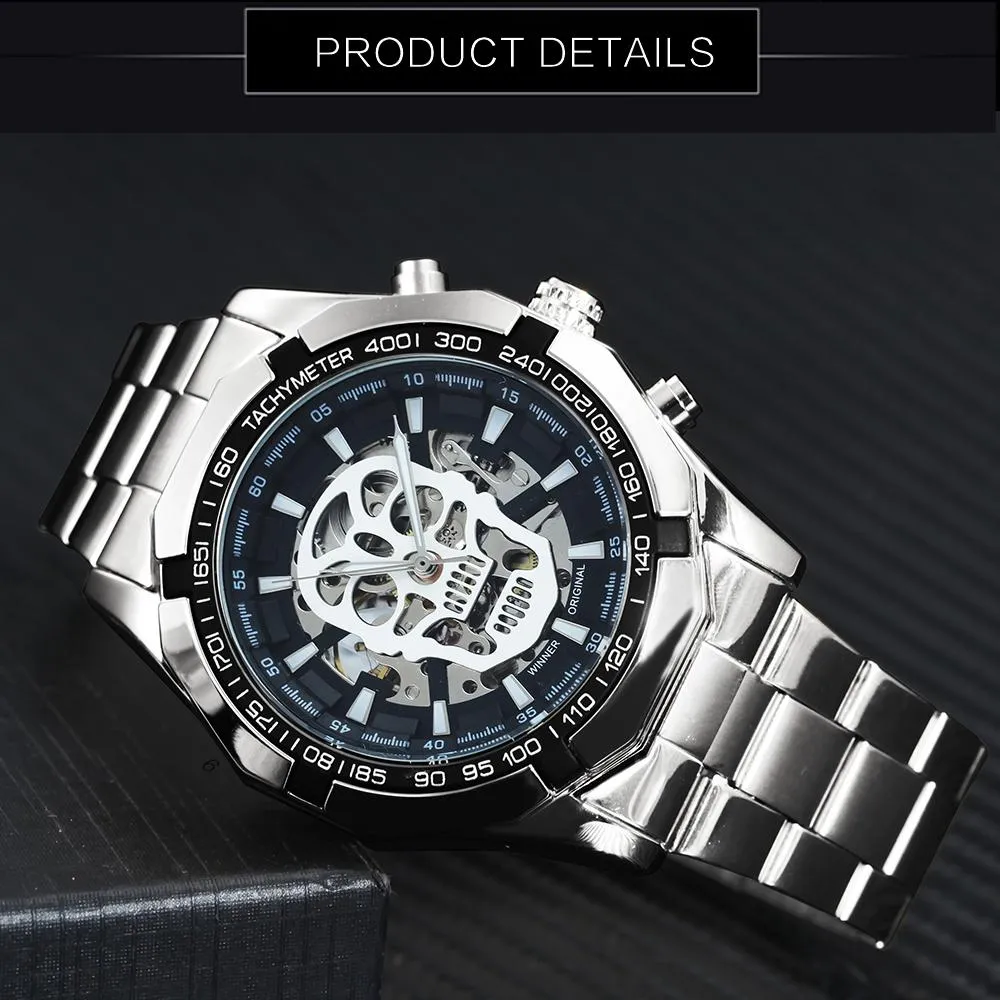 Montre de luxe Top marque Auto montres mécaniques squelette doré crâne montre hommes bracelet en acier inoxydable créateur de mode montre252x