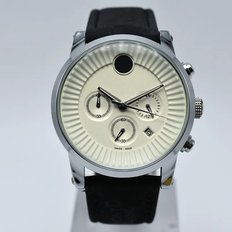 Drop 42 mm chronograph quartz cuir bande de luxe de luxe mec de concepteur de la journée