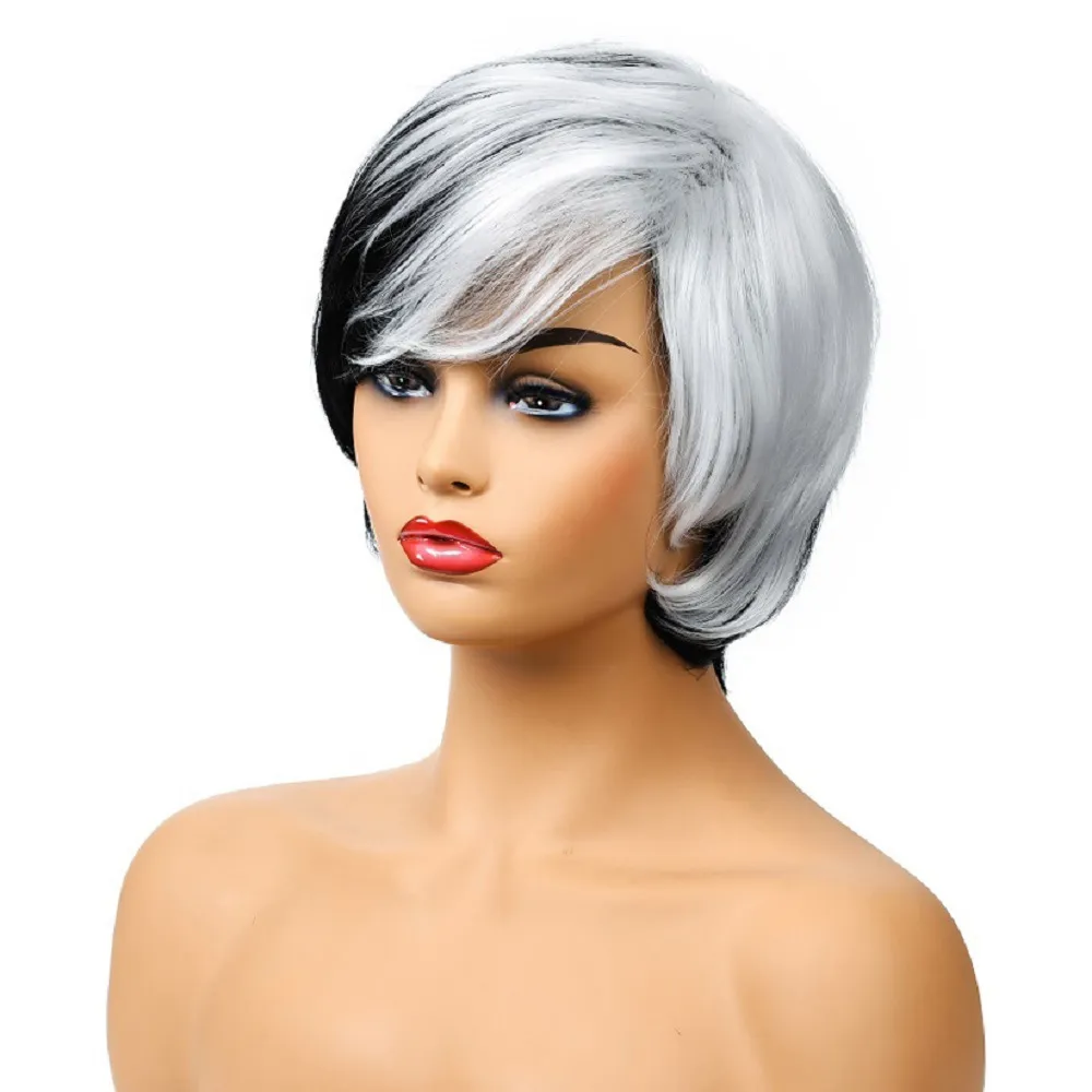 2020 Amazon Selling European och American Wig Women039S mode blandad färg hög temperatur Silk Kort rakt hår Wig2904703