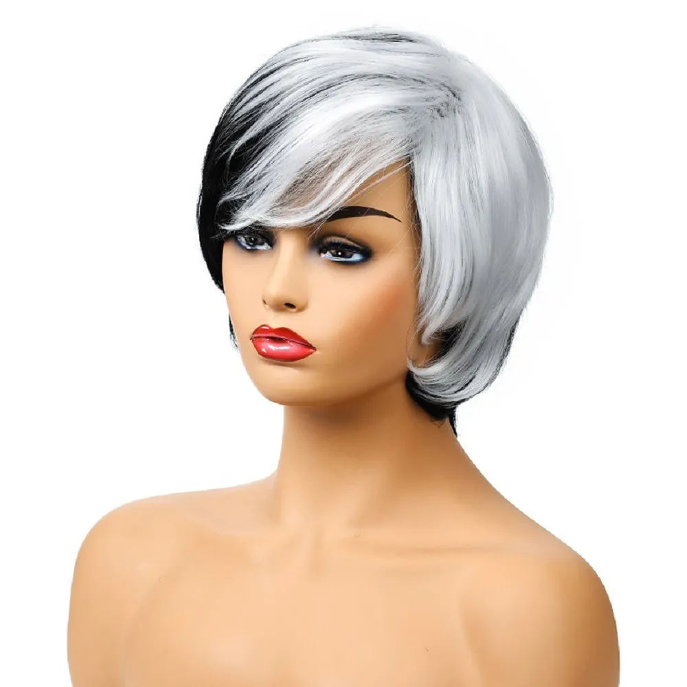 2020 Amazon vendant des perruques européennes et américaines Women039 Fashion Couleur mélangée à haute température Silk courte coiffure droite Wig2904703