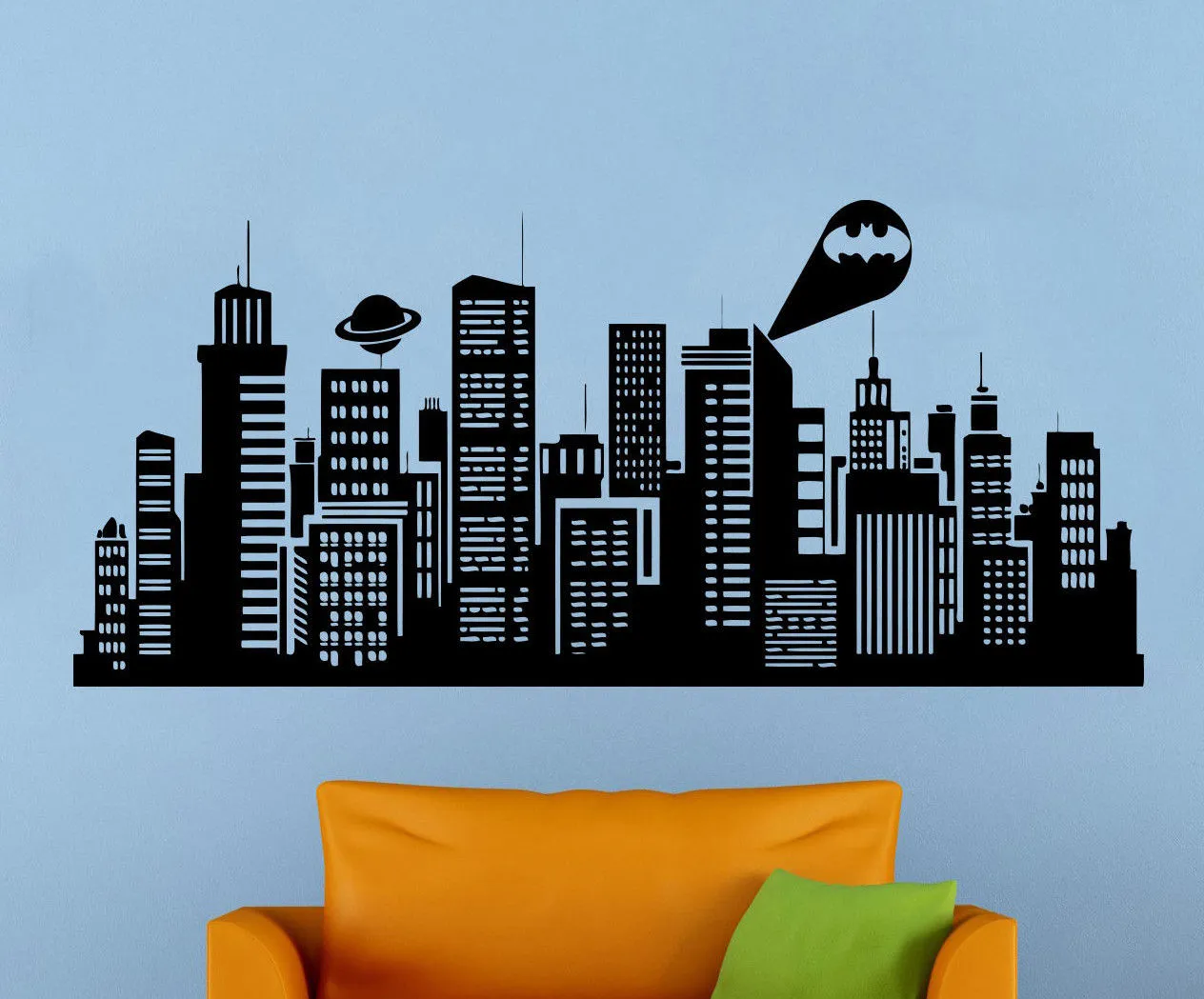 Большой размер 132x41 см, Бэтмен, Готэм, Наклейка на стену, виниловая наклейка с комиксами, детская комната, домашний художественный декор2179