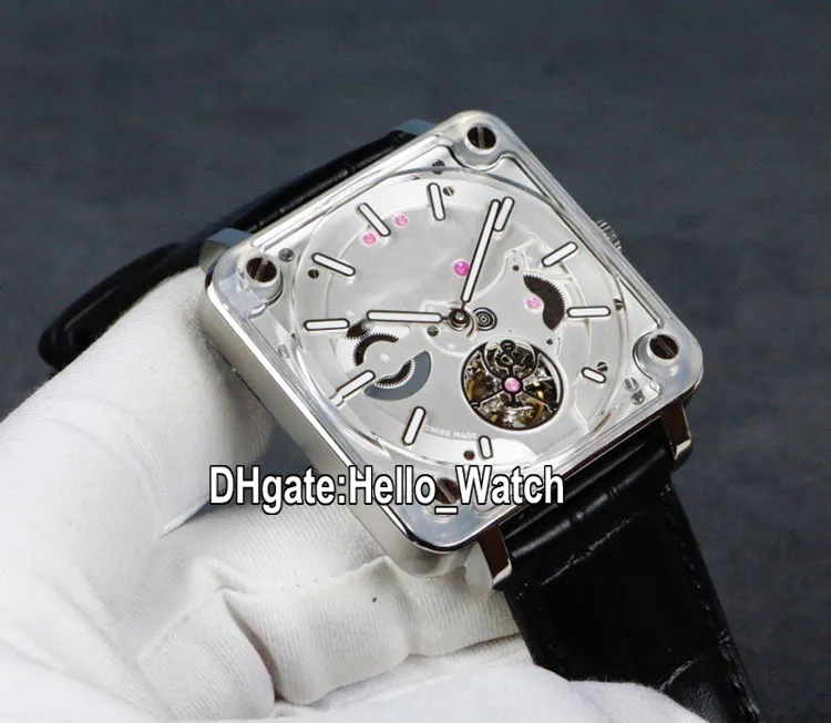 NOWOŚĆ 42 5 mm eksperymentalne BRX2-MRTB-ST-STR Silver Dial Automatyczne turbillon męskie zegarek stalowe obudowa kwadratowe zegarki skórzane zegarki Hello WAT2664