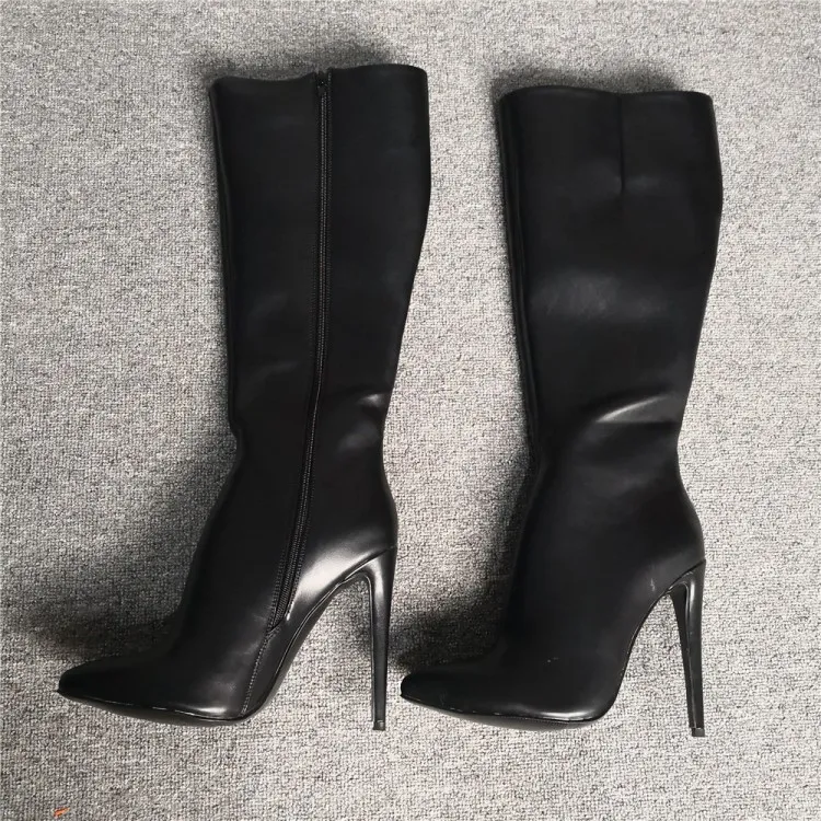 rontic 새로운 패션 여성 겨울 무릎 높은 부츠 섹시한 얇은 하이힐 부츠가 뾰족한 발가락 검은 캐주얼 신발 여성 플러스 미국 크기 5-15