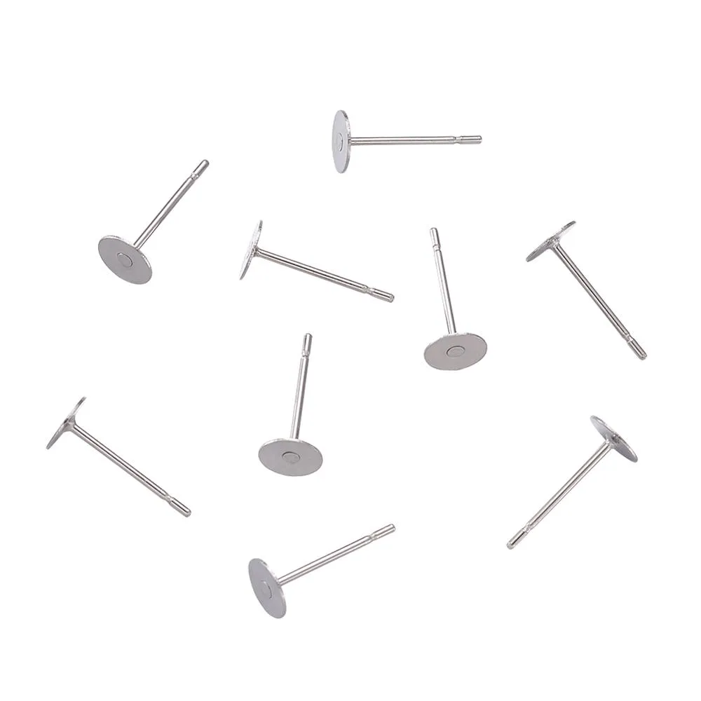 500 pièces 4 5 6 8mm en acier inoxydable blanc post boucle d'oreille broches de Base Cabochon camée paramètres plat rond plateau Base pour bricolage bijoux 242i