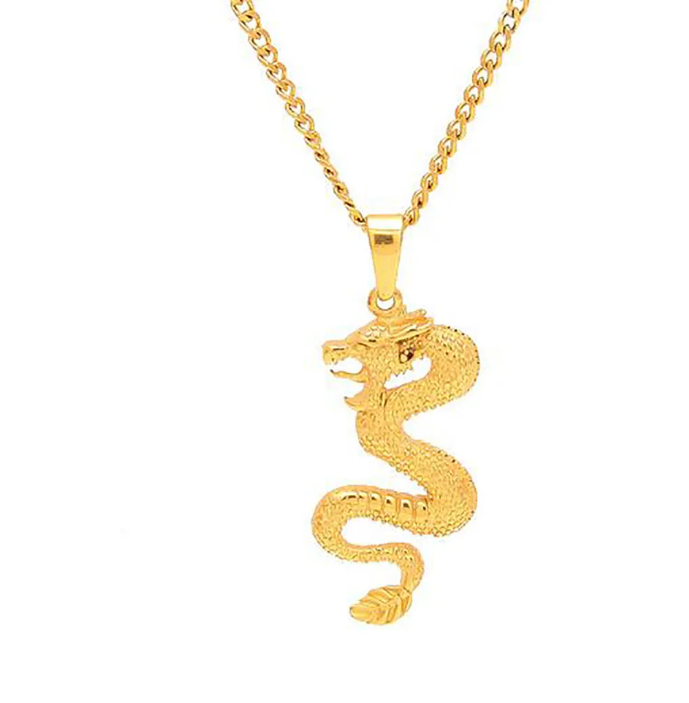 18k guldpläterad guld drake hänge halsband mens charm med 24 tum kubansk länkkedja hiphop smycken239n