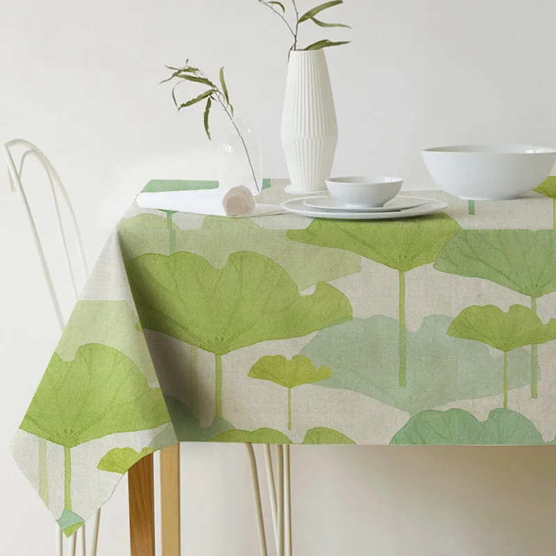 Toalha de mesa estampada de plantas verdes, toalha de mesa de linho à prova d'água, arte europeia, para festa, decoração de casa, toalha de mesa inteira 205m