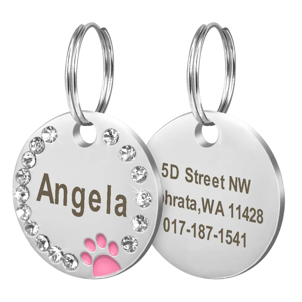 / Blanc Chien Ta Pet Chiot Chat ID Tag Gravé Personnalisé Collier De Chien Accessoires En Acier Inoxydable Nom Tag Patte Pour Chiens Chats Pin2712