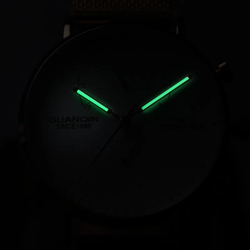 Nieuwe GUANQIN Heren Horloges Topmerk Luxe Chronograaf Lichtgevende Handen Klok Mannen Business Casual Creatieve Mesh Band Quartz Watch223k
