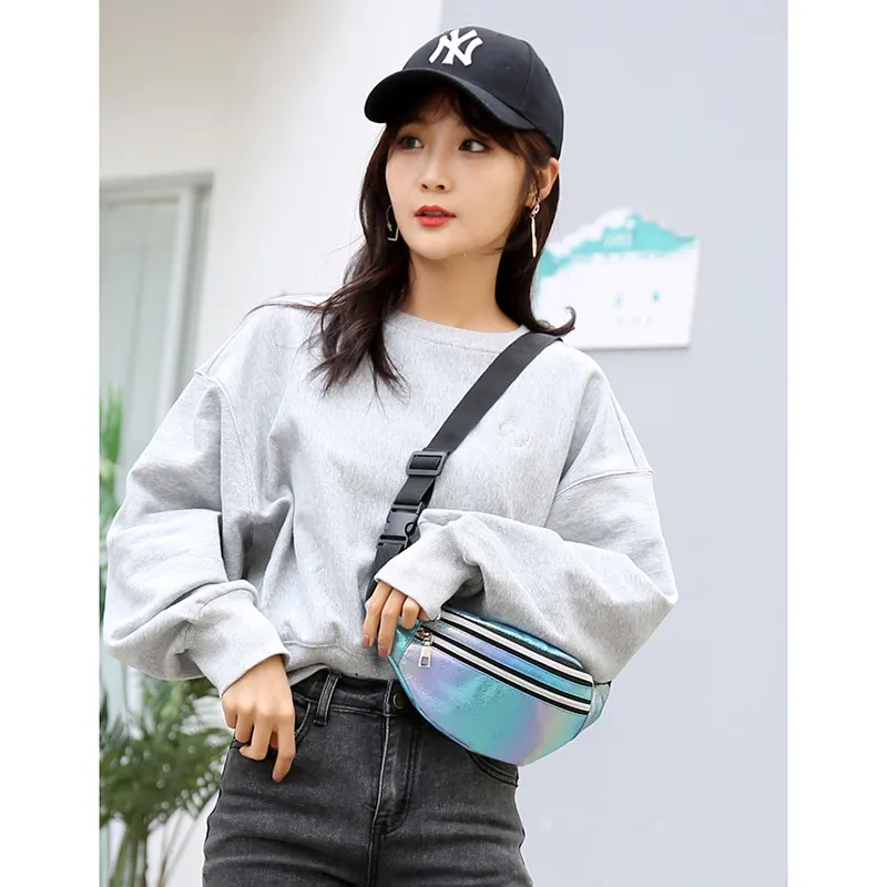 2020 Holographic Fanny Pack Hologram Taille Bag Laser Pu Beach Traverl Banaan Hip Bum Zip Taille Bags Women Belt Bag For Girls2468