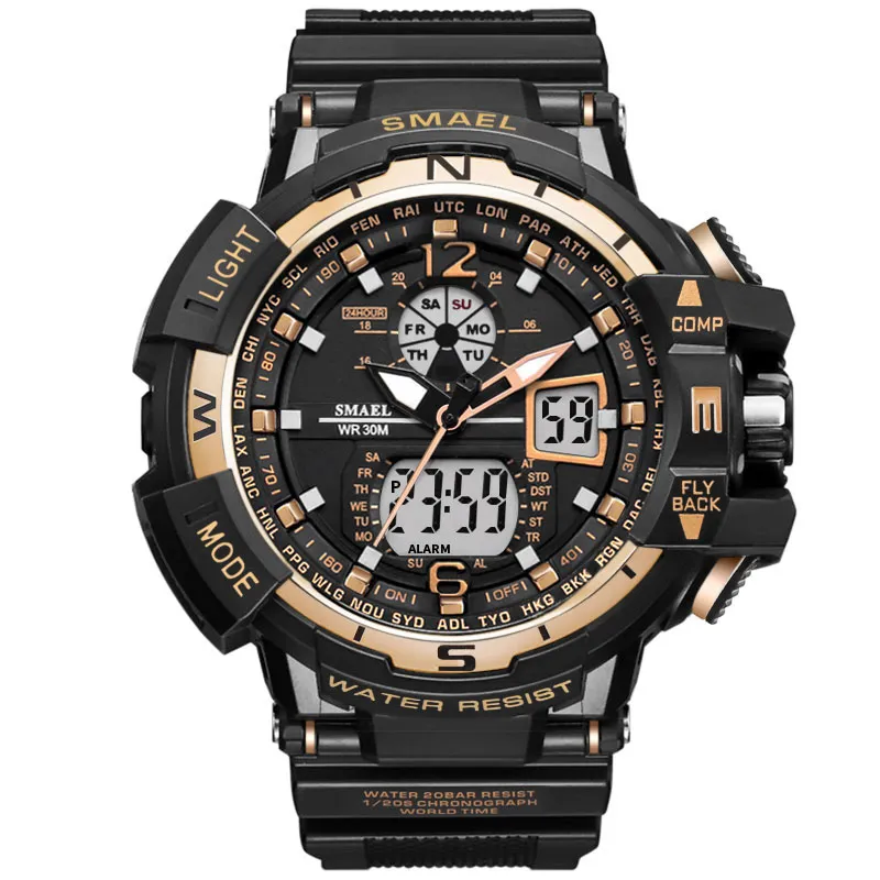 Montre de sport pour hommes, étanche, résistante aux chocs, marque SMAEL, montre-bracelet de luxe, S Shock 1376, horloge numérique LED, Go287q