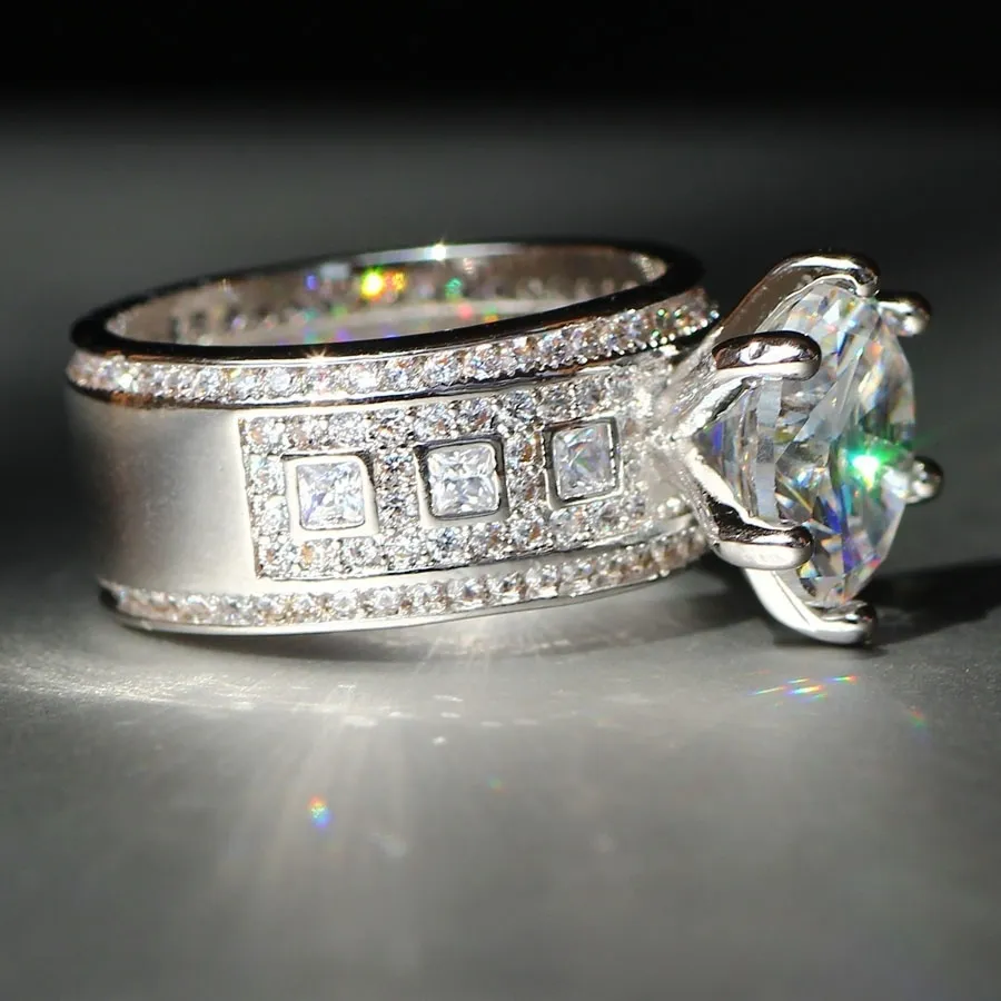 Luxurious 925 Sterling Silver Natural Gemstones White Sapphire Wedding Birthstone Bride Flower Engagement Ellipse Drop Ring Jewelr285A