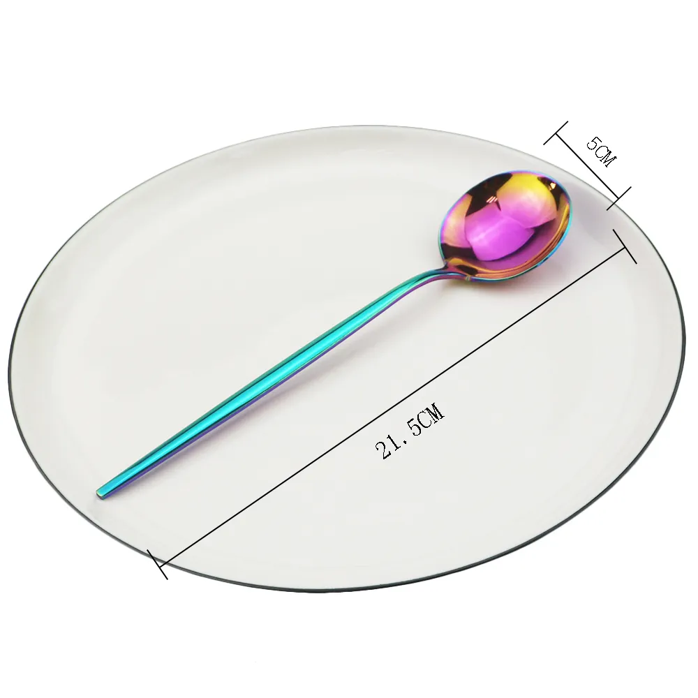 Western Rainbow Dinner Spoon Soup Spoon Colorful 304 Stainless Steel Mirror Dinner Spoon Tableware Restaurant Wedding Hotel Supplies
