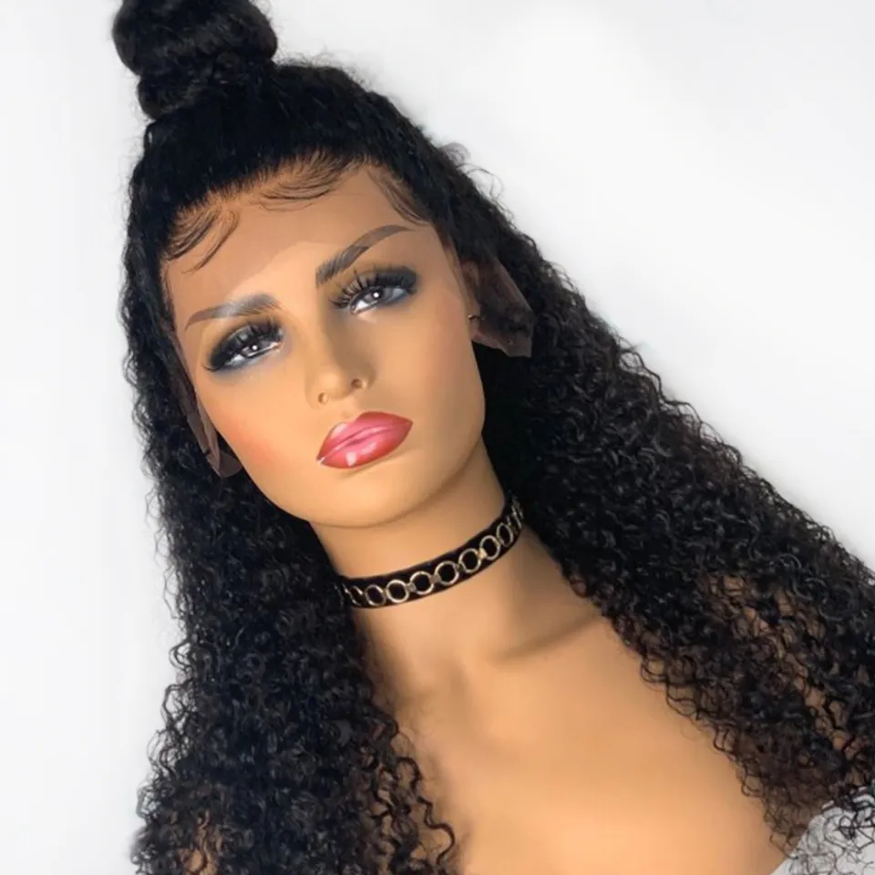 Perruque Lace Front Wig bouclée brésilienne Remy, cheveux naturels, 13x4, pre-plucked, couleur naturelle, nœuds blanchis, pour femmes, 2836703