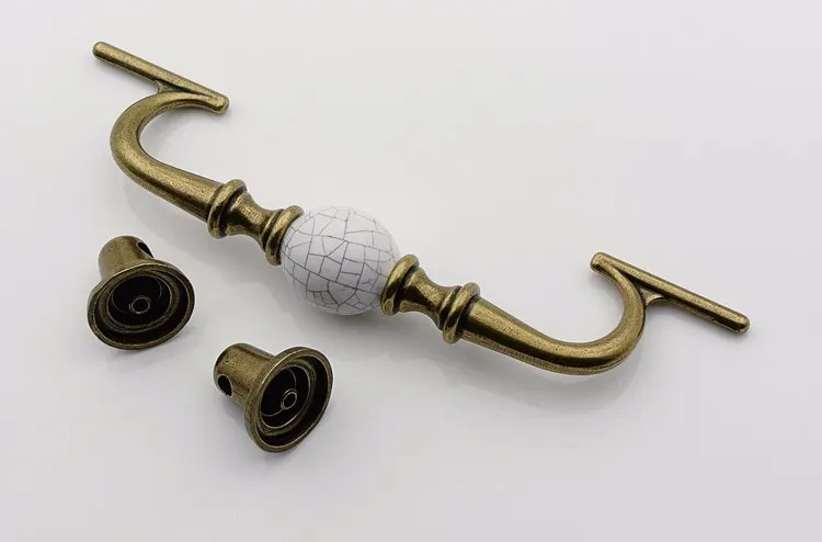 boutons en céramique s commode tiroir bouton poignées armoire porte poignée Antique Bronze blanc fissure porcelaine 7420455