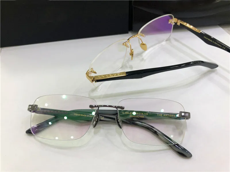 Mode recept glasögon är artis i rimless ram stora ben optiska glasögon klar lins enkel affärsstil för män221w