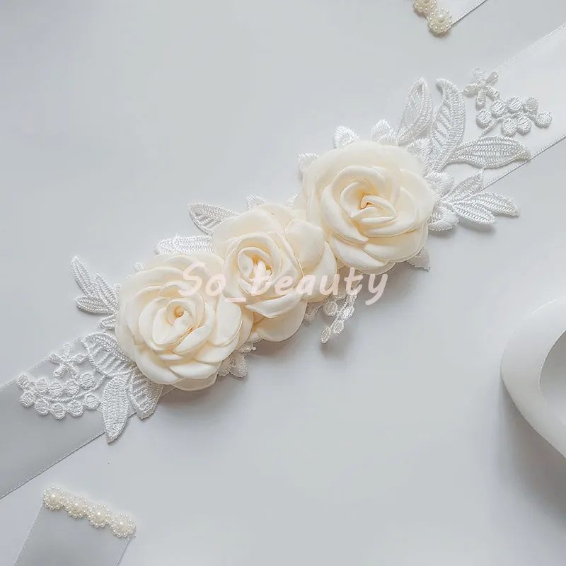 Bridal Wedding Sash Belt Ivory Floral Waistband Flower Bridesmaid Dress Sash Wedding Accessories Gown Ribbon SW33442208359