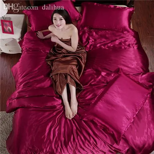 Toda a casa têxtil sólido cetim de seda rainha king size conjuntos de cama roupas de cama roupa de cama conjunto de capa de edredão sheet265f