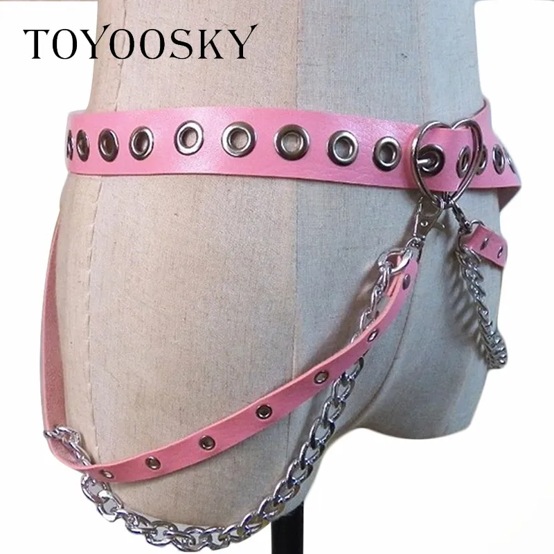 Cinturón gótico punk en forma de corazón para mujer Moda urbana Rock Hip-hop con dos cinturones de cadena Ins Second Cowskin Toyoosky C1293J