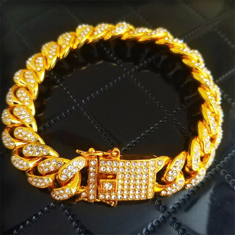 Cubaanse Link hangers Kettingen Hiphop sieraden 18K volledige diamant 12mm breed heren Cuba ketting bracelet1849