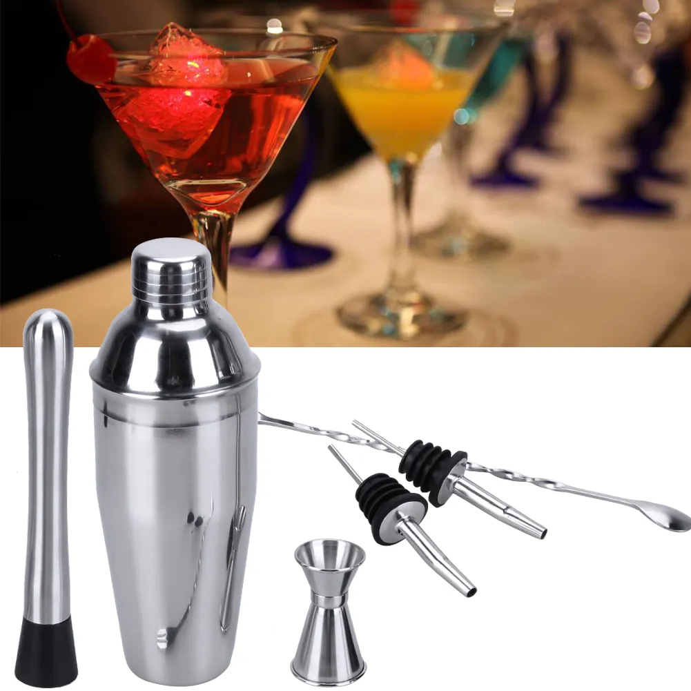 750ml Acciaio inossidabile Cocktail Shaker Mixer Bartender Double End Jigger Strainer Ice Tong Mixing Spoon Misura Cup Bar Tool C19041701