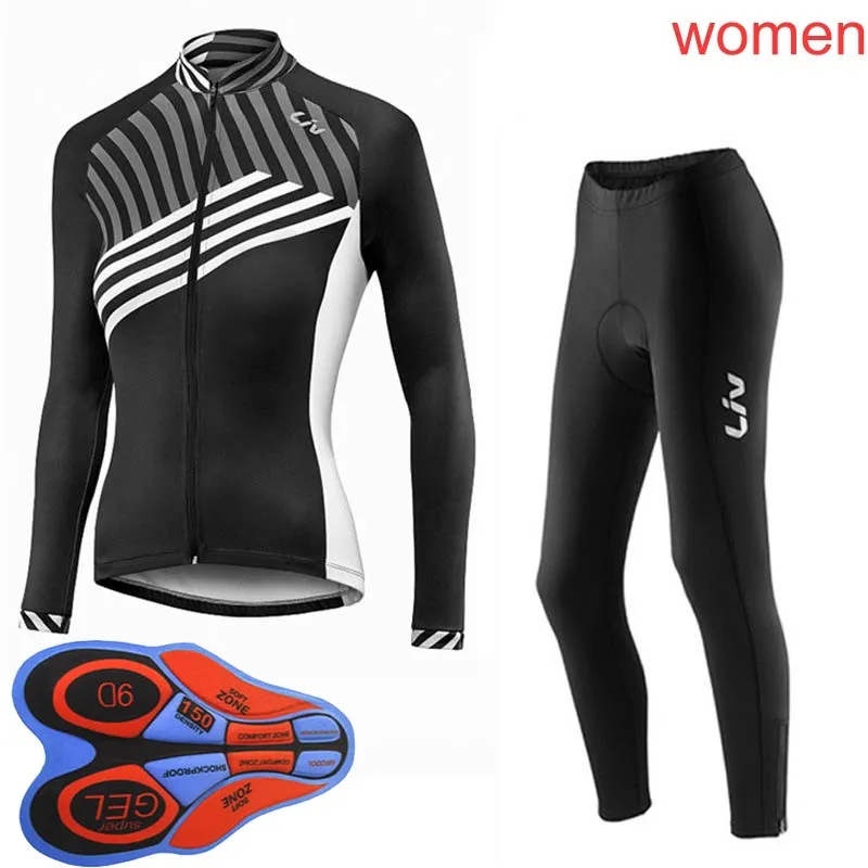 Liv 2018 Kadın Açık Hava Spor Bahar Yaz Bisiklet Bisiklet Bisiklet Uzun Kollu Jersey Bib Pantolon Setleri 9D Jel Pad MTB Giyim