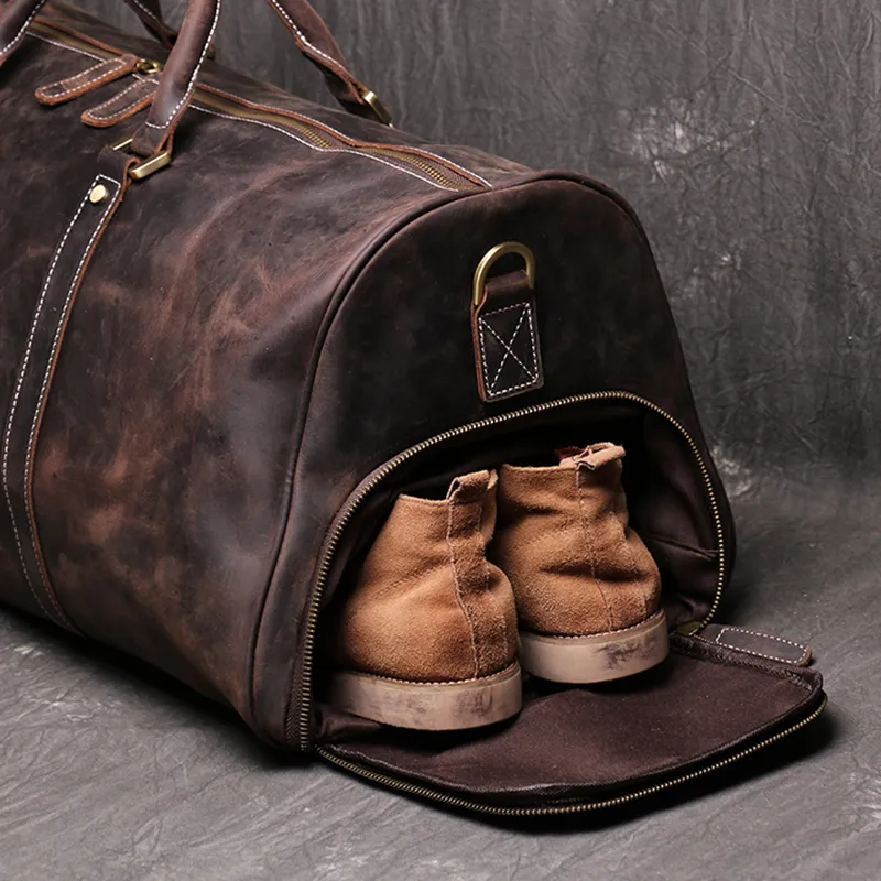 Mens Travel Bag Full Grain Genuine Leather Travel Duffel Bag Tote Overnight Carry On Luggage Weekender Bags1203C