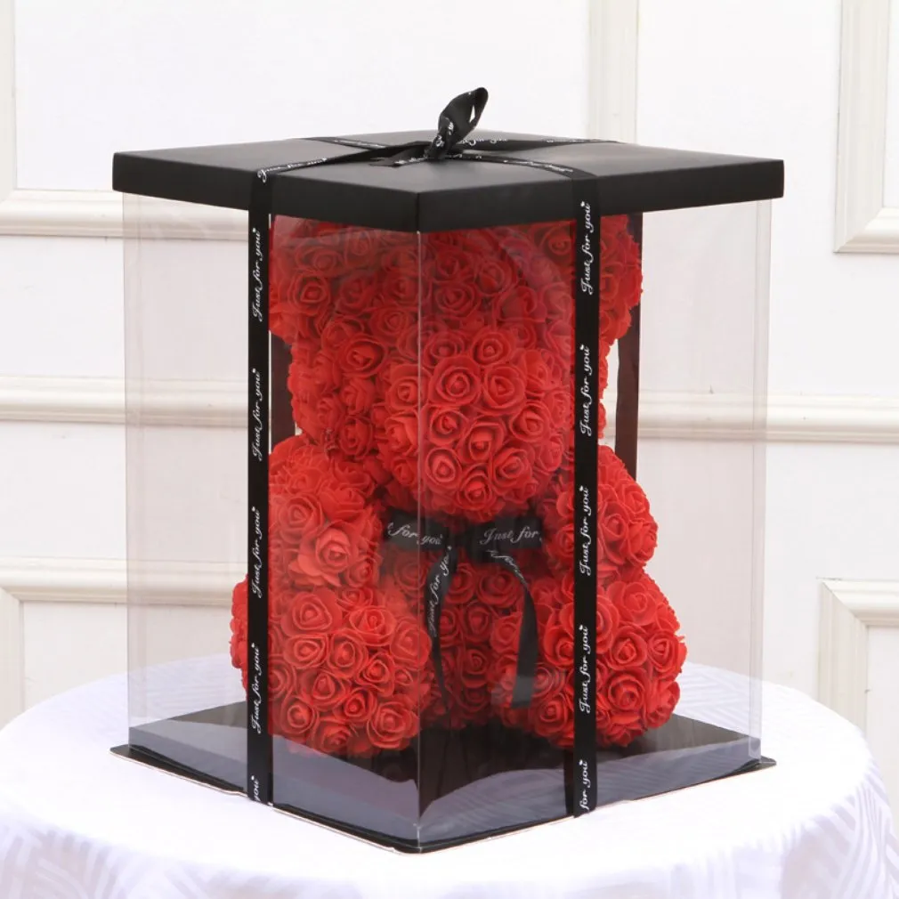 30 5x30 5x40cm 2019 transparente leere Geschenkbox für künstliche Teddybären Rose Blume Geschenke Box Frauen Plüsch Bären Geschenk1241t