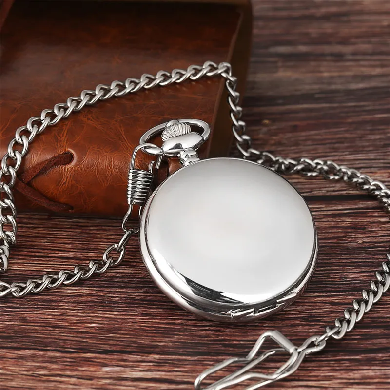 Antique Smooth Case Silver Pendant Pocket FOB Watch Modern Arabic Number Analog Clock Men Women Fashion Necklace Chain Unisex Gift294g
