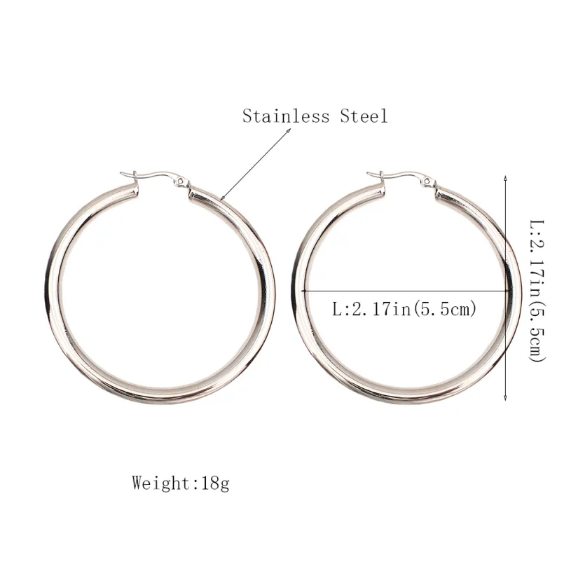 Punk 55mm diamètre large boucles d'oreilles pour femmes en acier inoxydable Tube déclaration boucles d'oreilles bijoux entiers 2018 UKMOC276Q