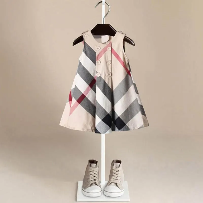 Nouvelle arrivée Summer Girls sans manches robe princesse 5 couleurs coton bébé enfants grandes robes à plaid plage2494944