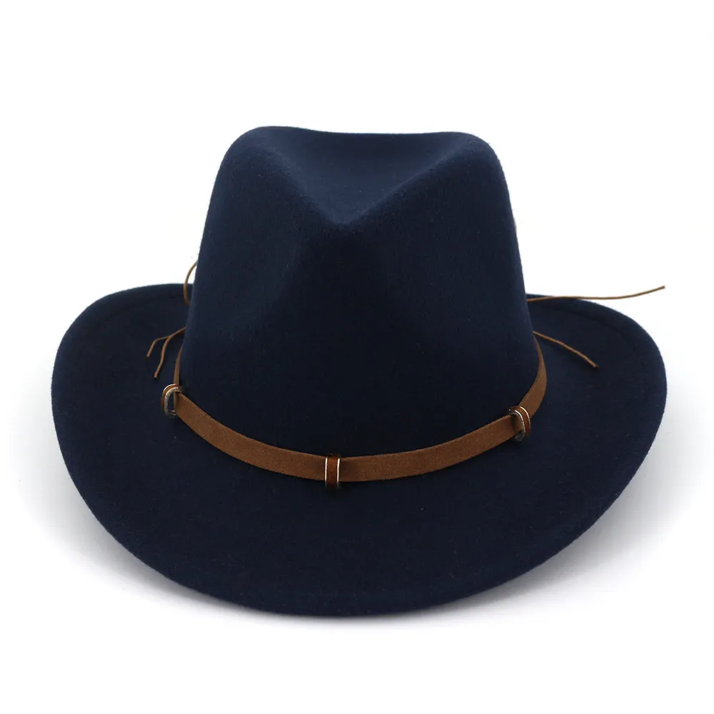 2019 Fashion Women Man Wool Fell Western Cowboy Hats Wide Rim Jazz Fedora Trilby Cap Paname Style Carnival Hat Floppy Cloche Cap314L