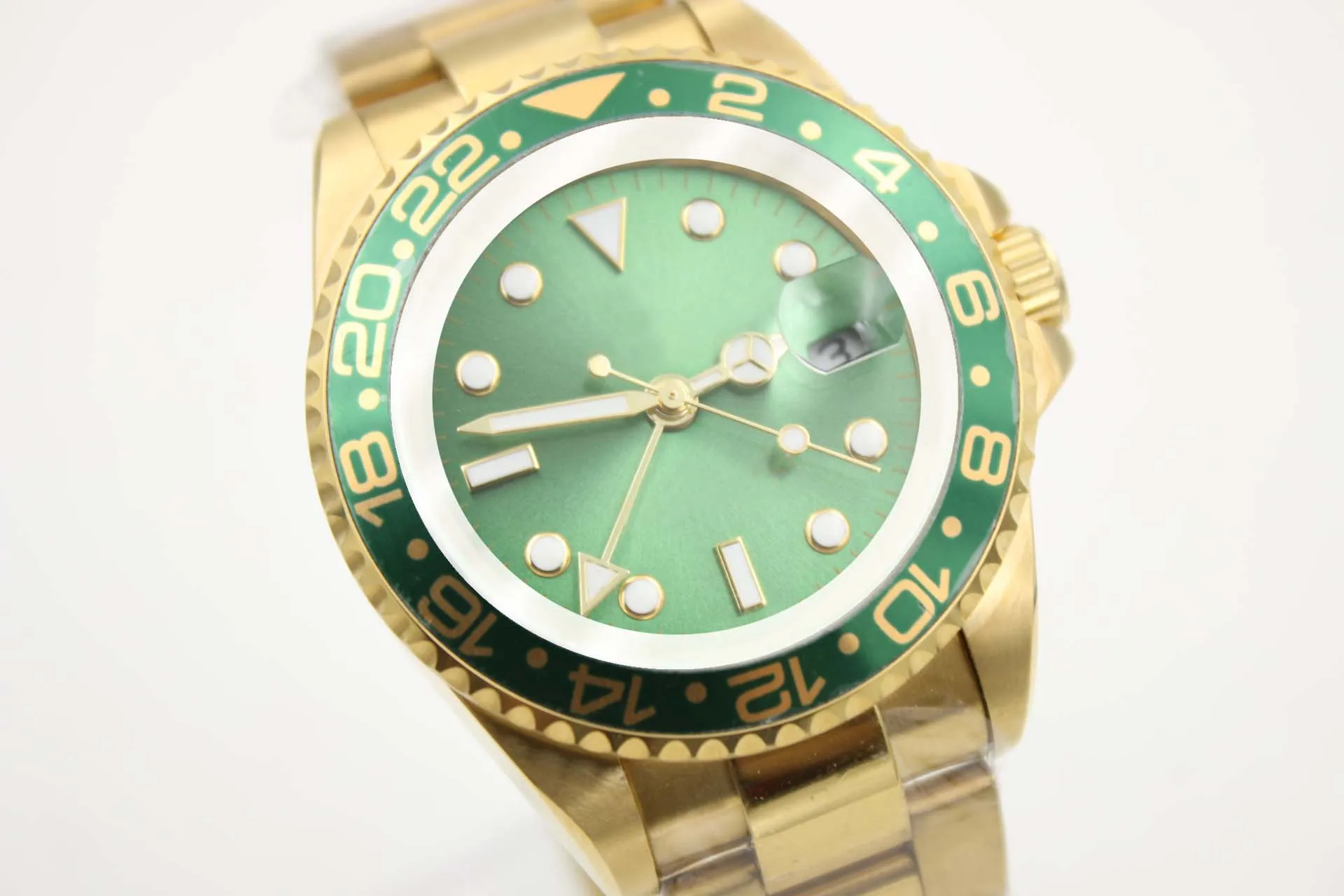 Relógio mecânico masculino 116710 negócios casual moderno ouro caixa de aço inoxidável verde anel lateral dial 4 pinos calendar242p