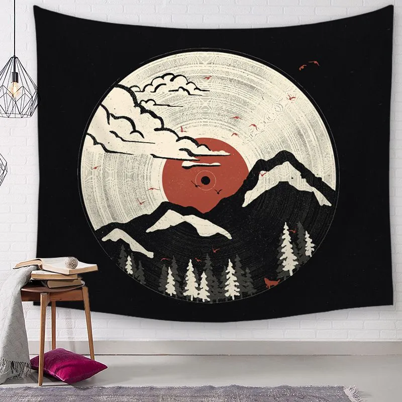 polyester fabric vintage wall decoration japanese style tapestry sun and ocean hanging art sea wave tapiz tenture mural301Z