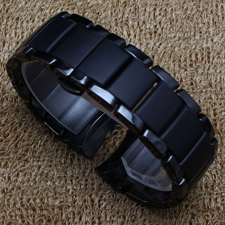 für AR1452 AR1451 Keramikarmband 22mm 24mm Hochwertiges schwarzes Keramikarmband, Stahl schwarz, Faltschließeband matt und Poli300O