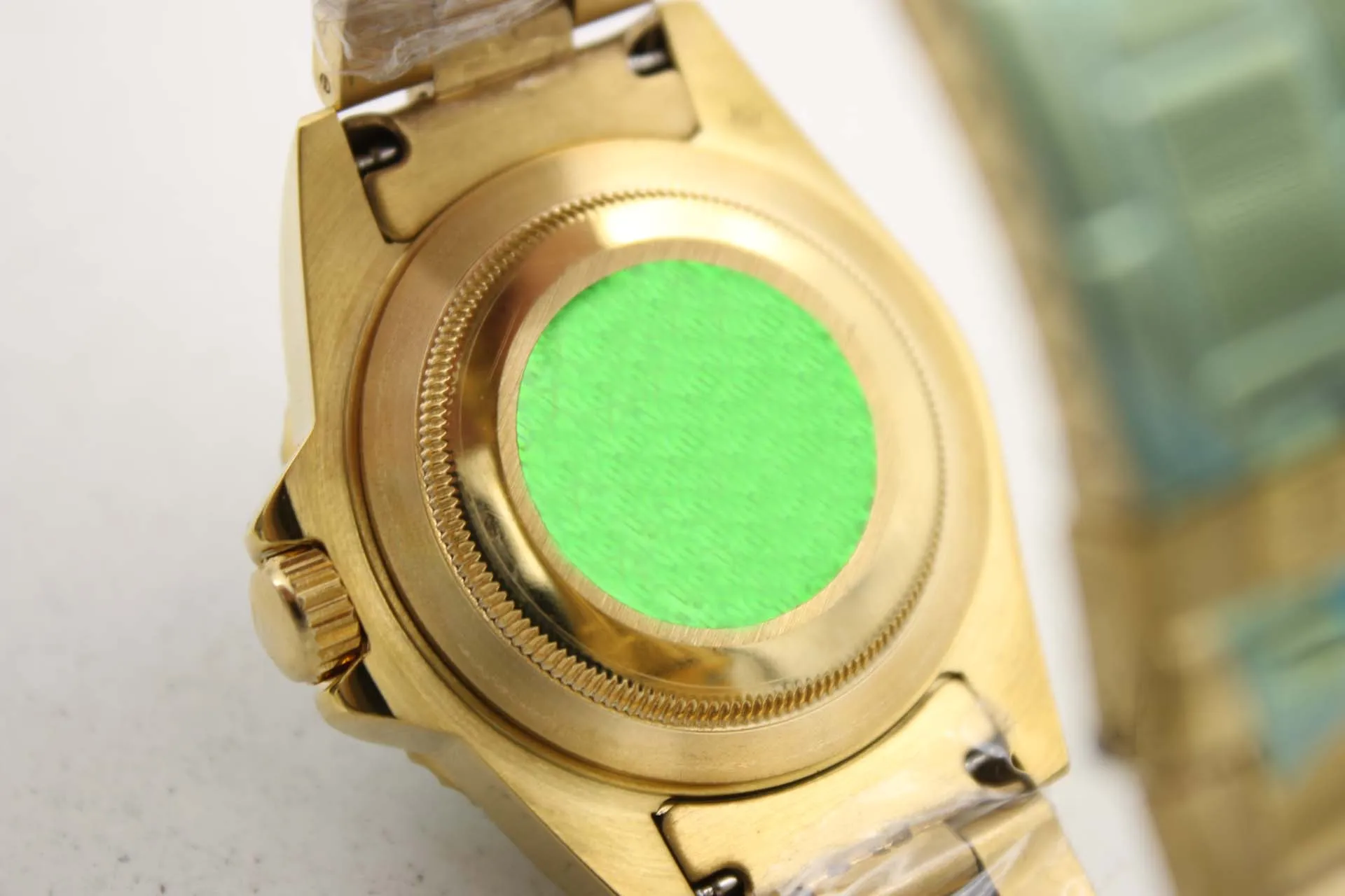 Relógio mecânico masculino 116710 negócios casual moderno ouro caixa de aço inoxidável verde anel lateral dial 4 pinos calendar242p