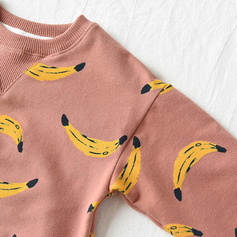 가을 Bobo 스웨트 셔츠 아이의 옷 긴 소매 tshirts 아기 소년 바나나 인쇄 후드 셔츠 어린이 옷 소녀 탑 Y5906684